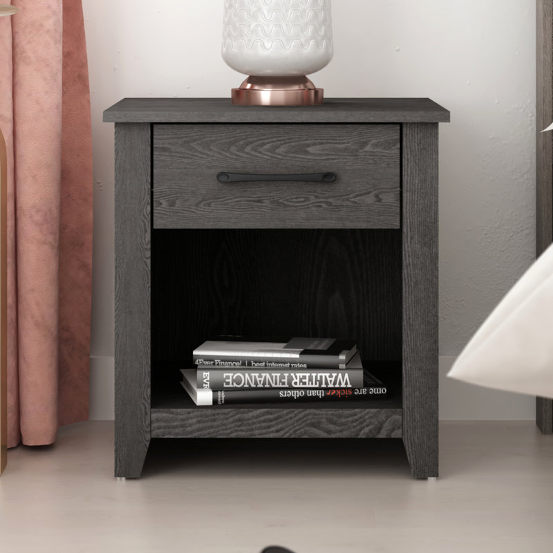 Walter 20.3" 1 Drawer Nightstand, Dark Gray Oak