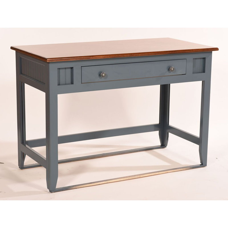 Bureau d'écriture en bois massif Willman, Blanc brillant, Doré havane