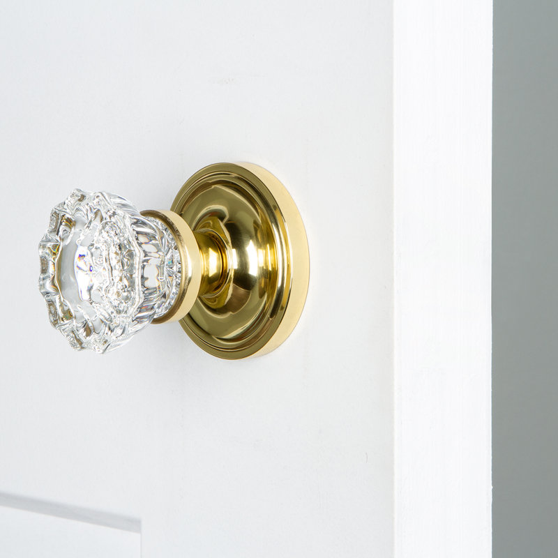 Classic Rosette with Crystal Door Knob, Polished Brass