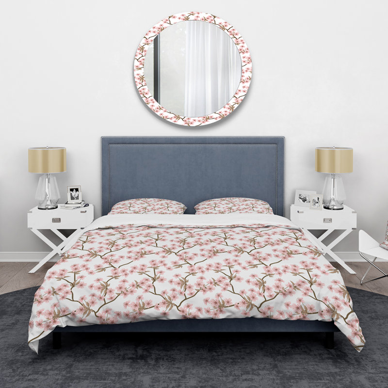 Blossoming Cherry Branches - Ensemble de housse de couette traditionnel - Microfibre de polyester
