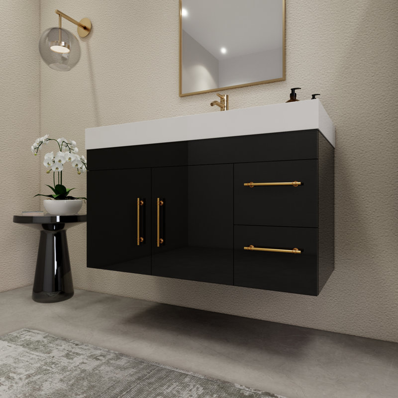 41.9" Wall-Mounted Single Bathroom Vanity Set, Glossy Black