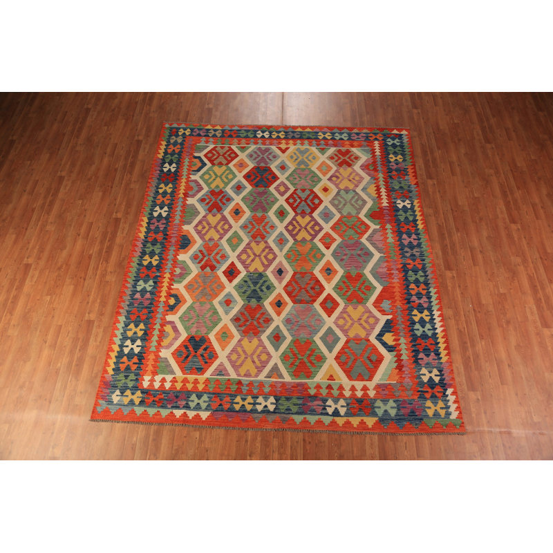 Tapis oriental coloré en laine Kilim 8 x 10