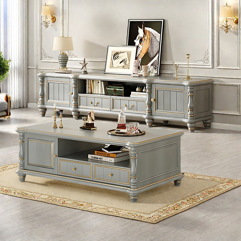 Meuble télé et table basse de style américain, Gris