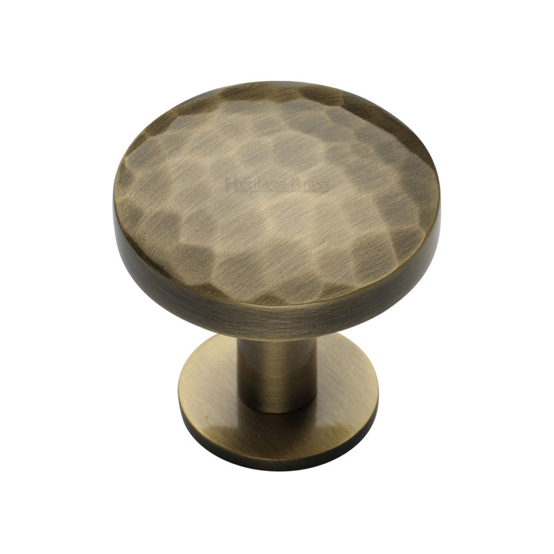 Heritage Brass Cabinet Knob Round Hammered Design with Rose, 3.2cm