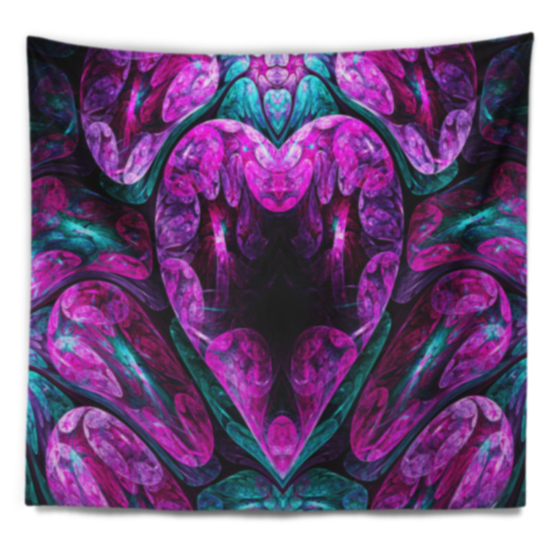 Tapisserie florale mauve à cœur mystique et froid, H 32 po x l 39 po