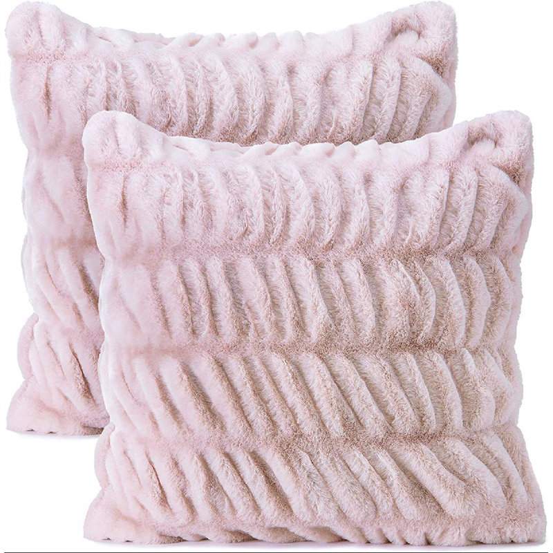 Pink Ruched Faux Fur 18" x 18" Pillow Covers