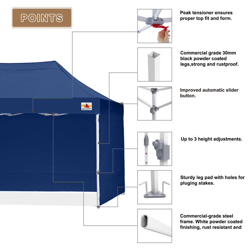 Navy Blue 10' x 10' Metal Pop-Up Canopy Tent with Sidewalls