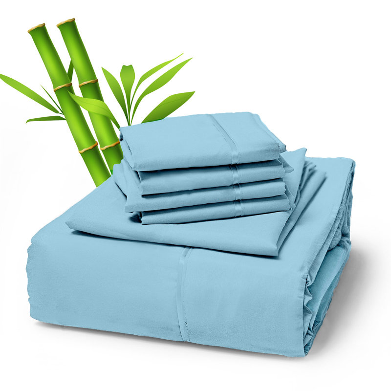 Premium Rayon From Bamboo Blend Sheet Set With Deep Pockets, Cooling and Breathable, Light Blue