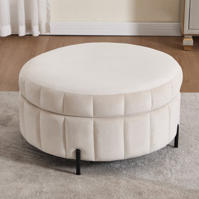 31.5"W Upholstered Storage Ottoman,Metal Legs Ottoman With Tray by Everly Quinn