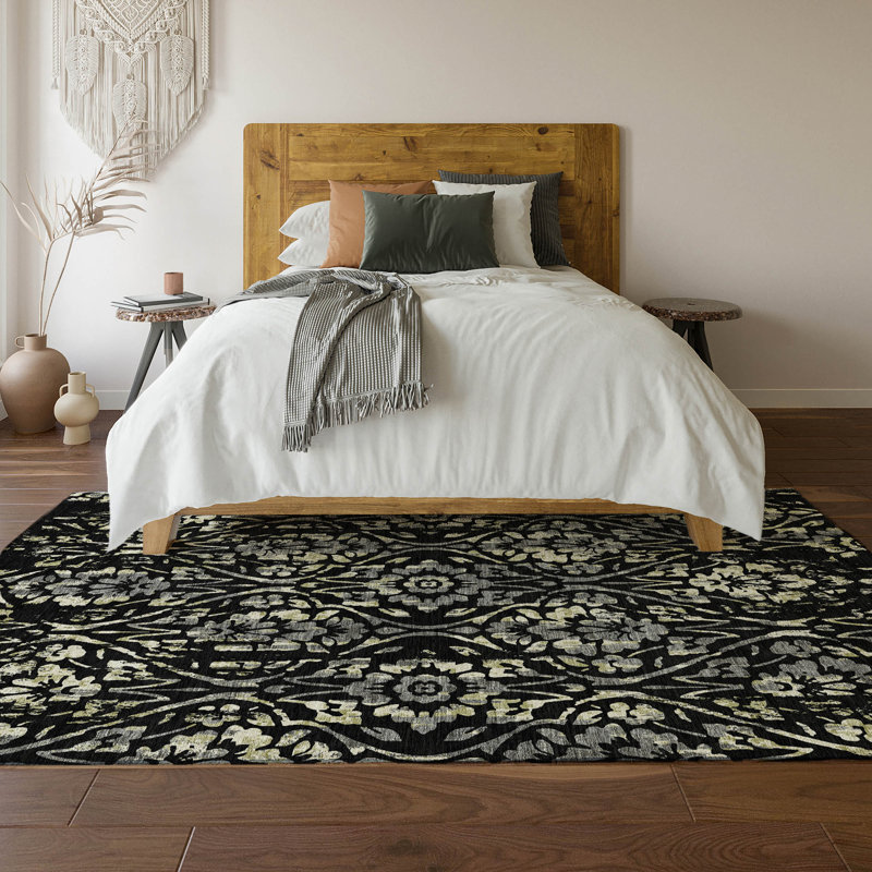 Premium Machine Washable Prisco Black Rug, Rectangle 3' x 5'