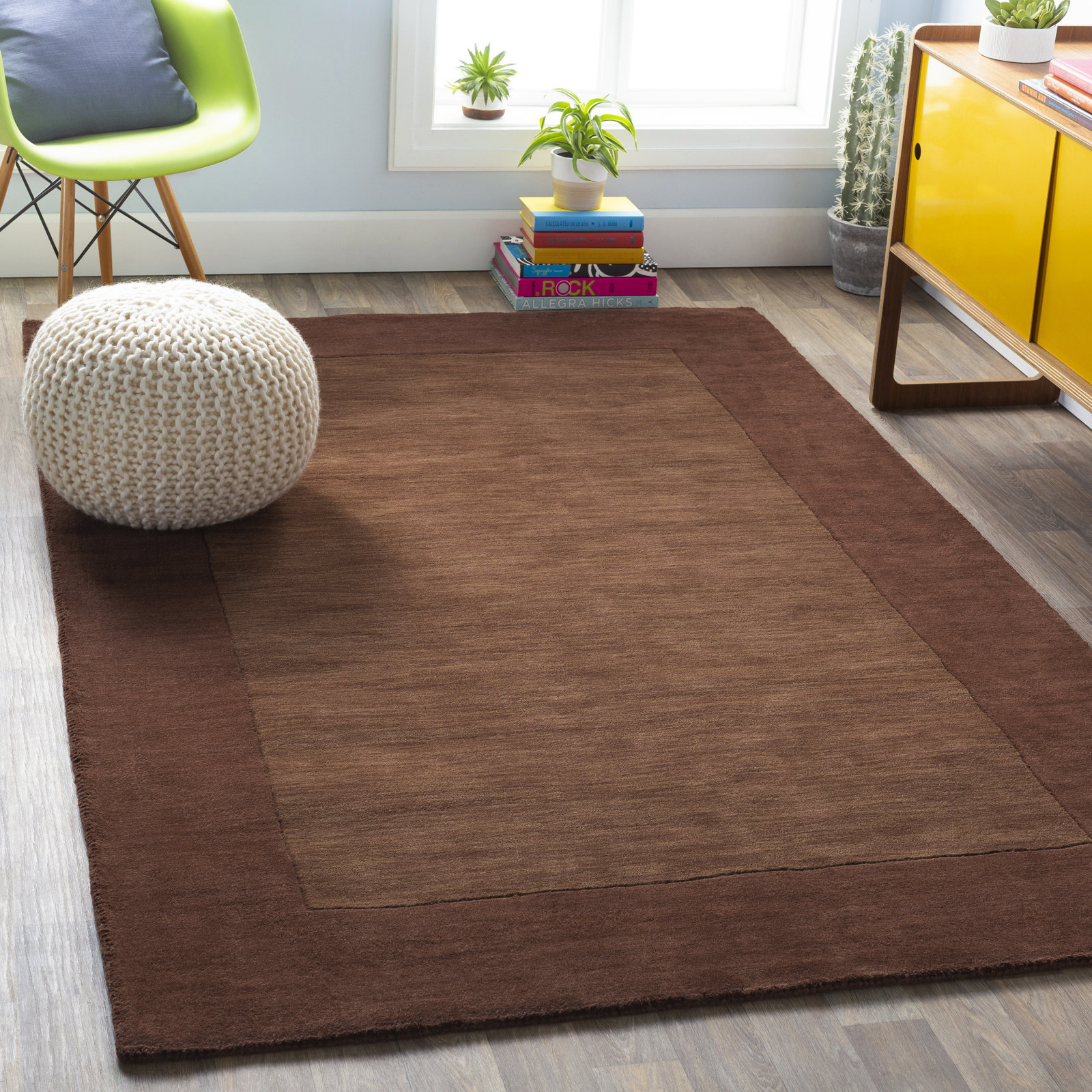 Dolma Handmade Wool Brown Rug, Rectangle 5' x 8'