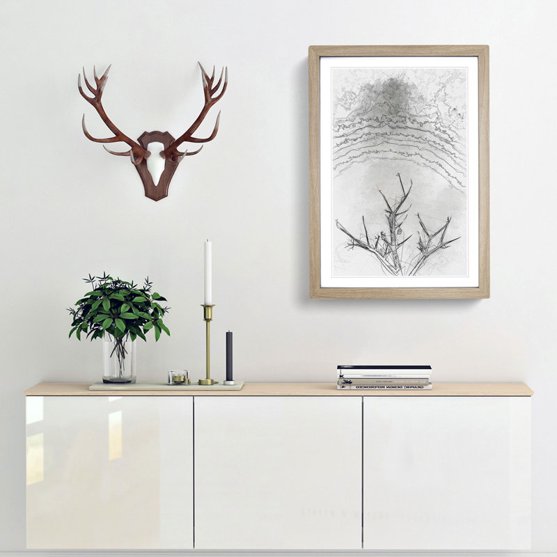 Bird House in a Tree in Abstract - Picture Frame Graphic Art Print, Oak Framed, 87cm H x 62cm W x 2cm D