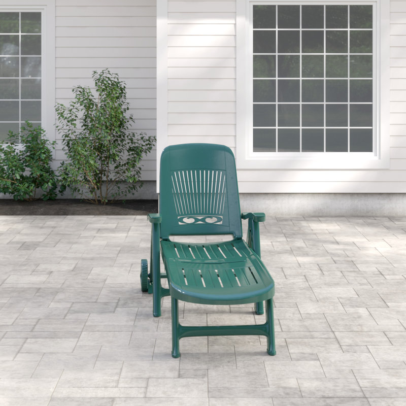 Kali Folding Sun Lounger with Wheels and Reclining Back Rest, Forest Green