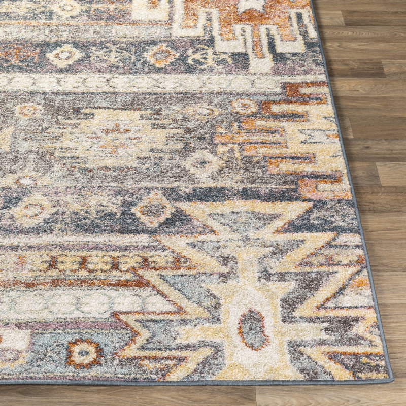 Tapis bleu / orange tissé à la machine Jamieson, Rectangle 8 pi 10 po x 12 pi