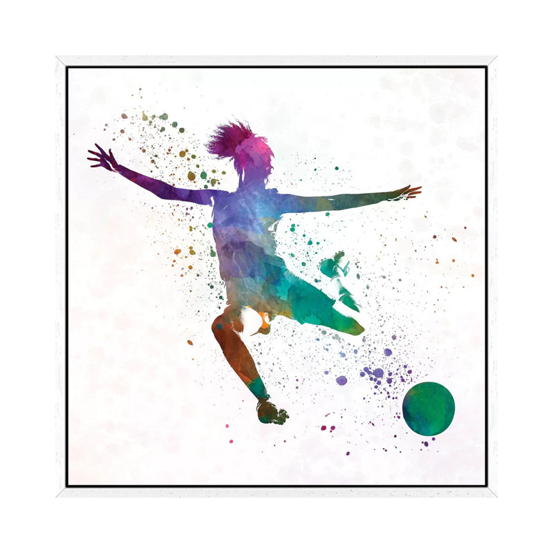 Woman Soccer Player 03 by Paul Rommer - Painting on Canvas, 66.04 cm H x 66.04 cm W, White Framed