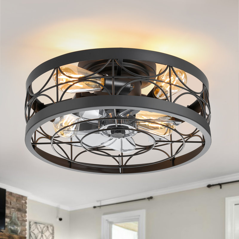 Ventilateur de plafond encastré encastré noir à 7 pales avec télécommande Haajirah
