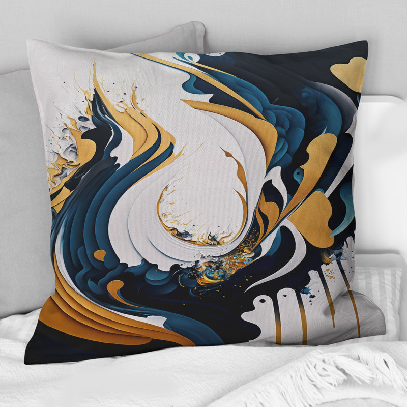Bleu et or, art moderne abstrait, peinture V - coussin abstrait imprimé