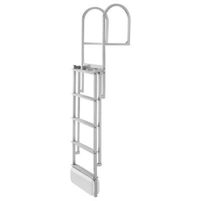 Retractable Dock Ladder, 5 Steps, Aluminum Alloy Pontoon Boat Swim Ladder with Auto-Lift Float, Non-Slip Wide Steps, 500 lbs Weight Capacity, Adjustable Height, for Lake Pool Marine Boarding