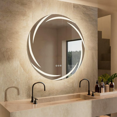Backlit Smart LED Bathroom Mirror: Round Anti-Fog Mirrors With 3 Colors Light - Lighted Wall Mounted Vanity Mirror