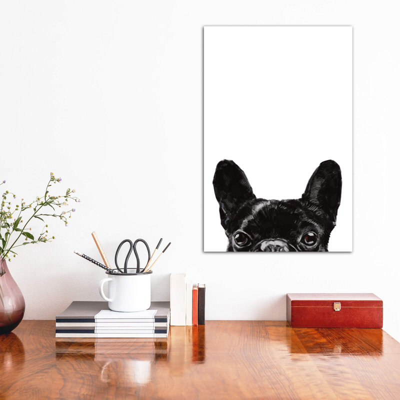«Peeking Bulldog» par Big Nose Work - impression d'art graphique, Toile tendue, Pas de tapis, H 18 po x l 12 po x 1,5 po