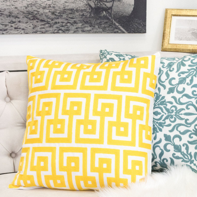 Geometric Cotton Throw Pillow, Yellow