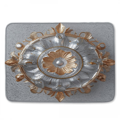 Gold Silver Floral Ornament Bath Mat