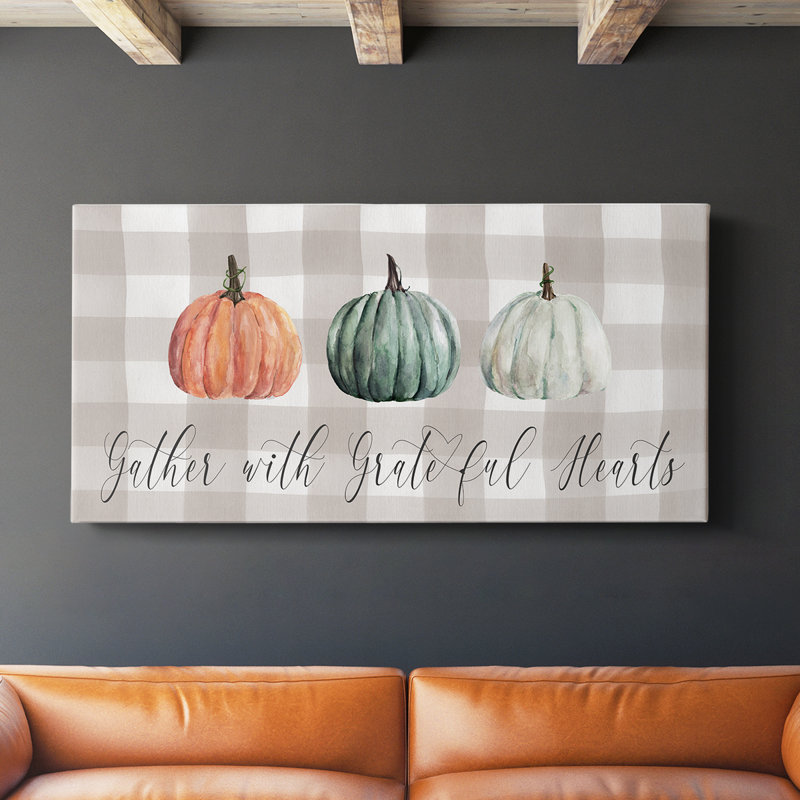 «Gather With Grateful Hearts» - Toile tendue avec châssis - Prêt à accrocher, H 16 po x l 32 po