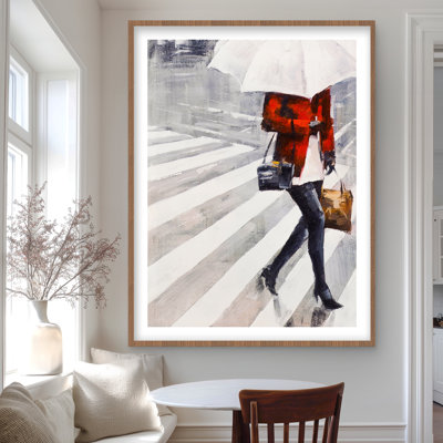 «Woman Walking with Umbrella - Black Woman», reproduction encadrée