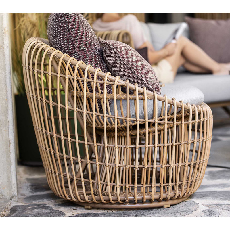 Nest Patio Chair with Cushions, Light Gray, Natural