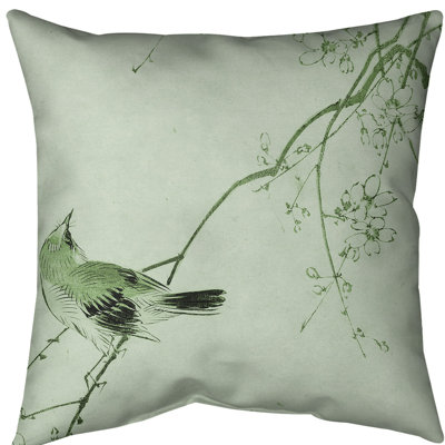 Oreiller en aquarelle d’oiseau japonais et de fleurs