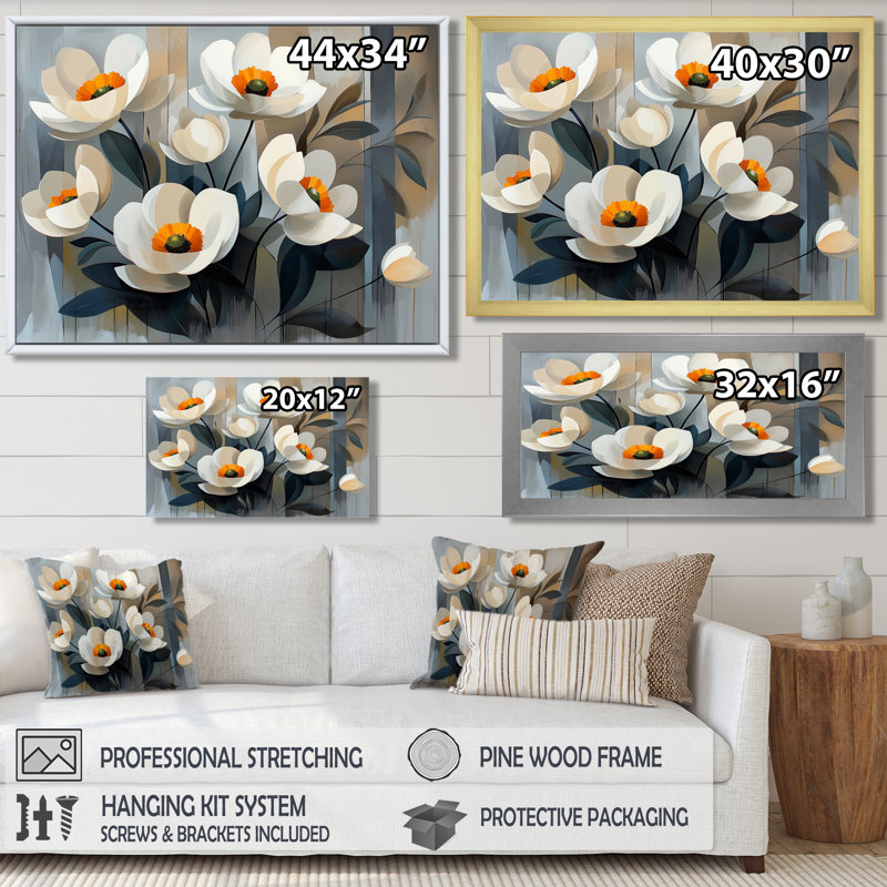 Fleur géométrique de Renoncule II - art mural Renoncule, H 34 po x l 44 po, Cadre simple noir
