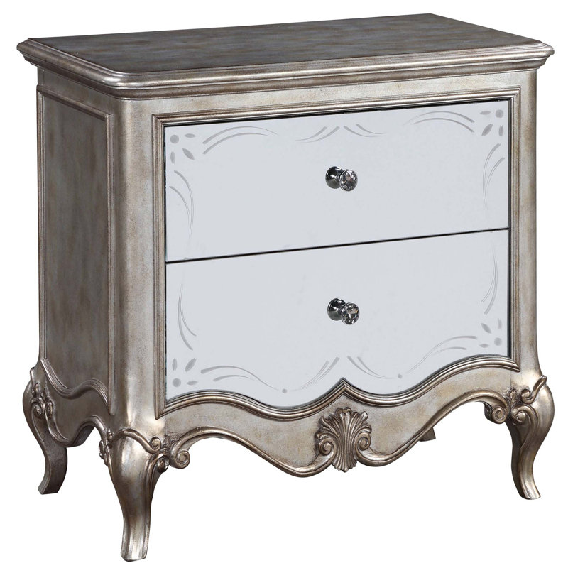 Table de chevet 2 tiroirs champagne antique