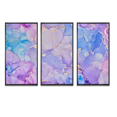 " Pink And Blue Ink Clouds IV " 3 - Pieces Painting Print