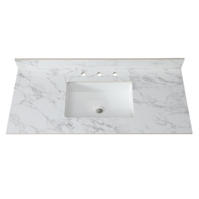 Bathroom Vanity Top,Sintered Stone Carra Barthroom Vanity Sink Tops With Rectangular Undermount Ceramic Sink With Vanity Backsplash,  Faucet Hole Bathroom Vanity Countertop