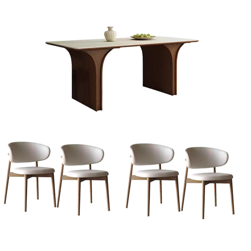 Retro home rock plate dining table sets, 29.52"H x 55.11"L x 31.49"W