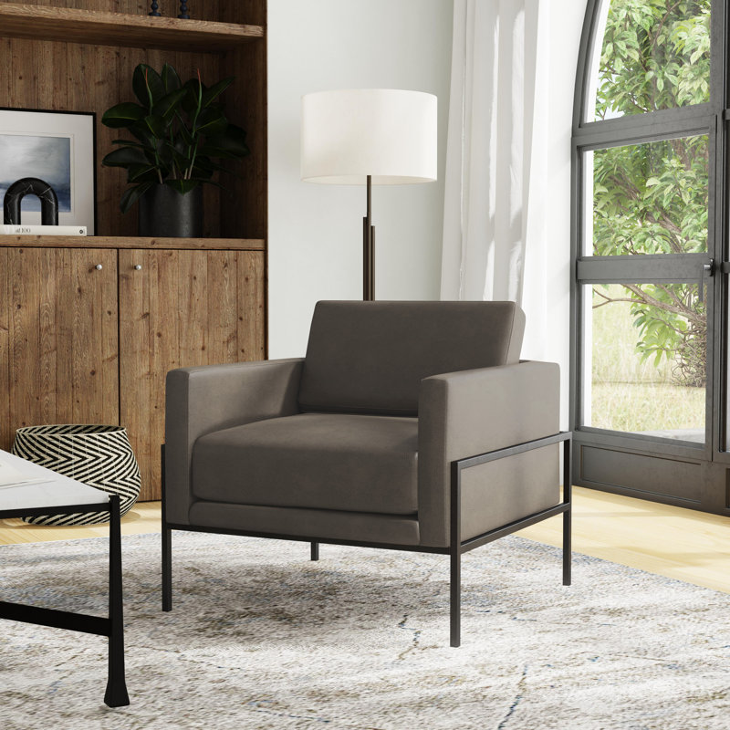 Oliverio 30.5'' Wide Metal Leg Accent Chair, Gray Faux Leather