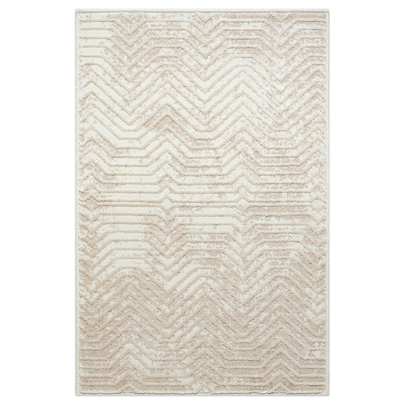 Abani Rugs TER140A Beige Horizontal Lines Geometric High Low Area Rug, Rectangle 2' x 3'