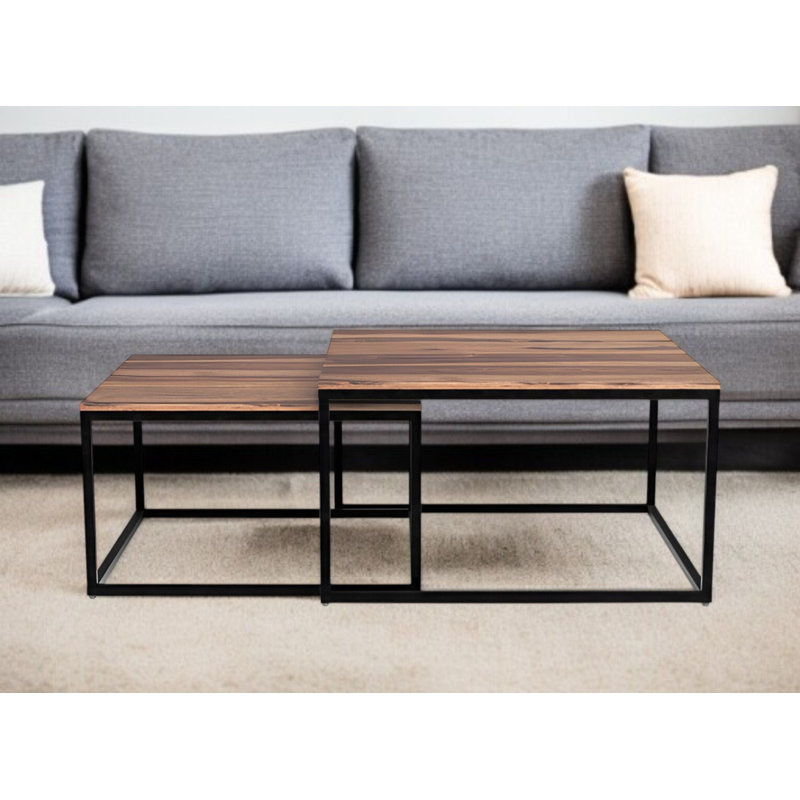 Table basse carrée 30 po en bois massif brun et noir