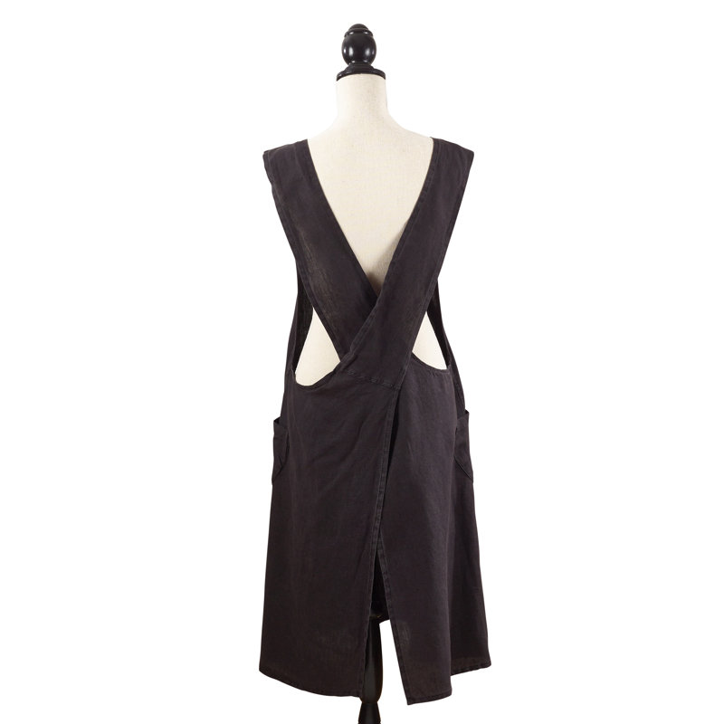 Myron Solid Color Linen Bib Apron, Black