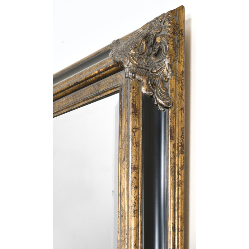 David-Paul Solid Wood Rectangle Wall Mirror, Antique Gold/Black