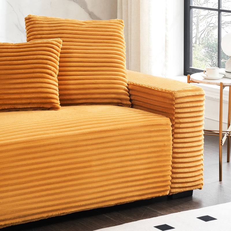 Velours côtelé orange 4 106,76 pouces, 4 coussins, mousse moyenne dense pour les sièges de détente à domicile 106,76 pouces, taies d'oreiller amovibles, teinture - confortable