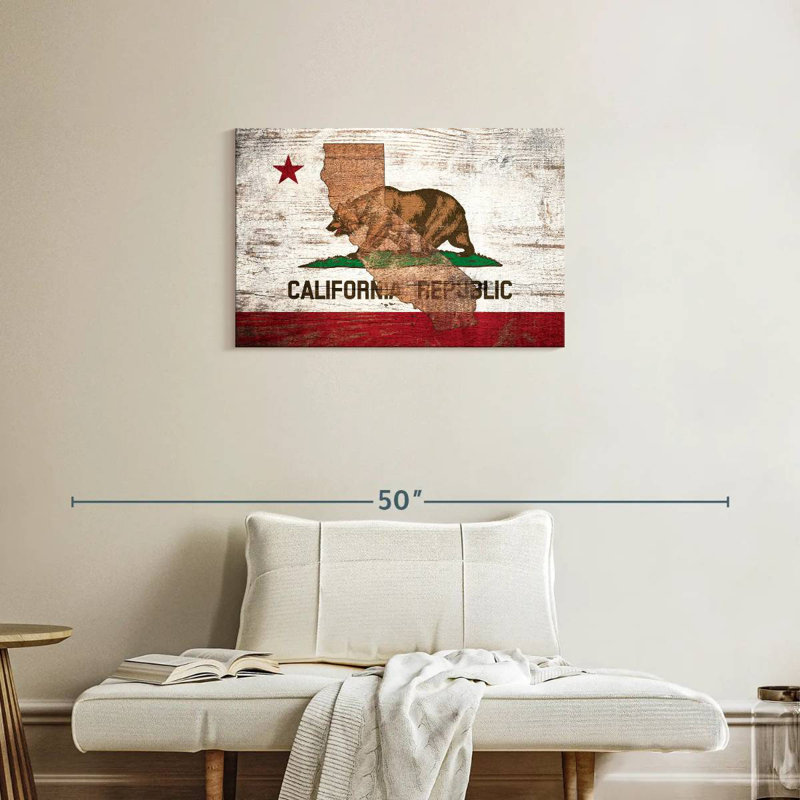 Carte de l'État de Borges sur le drapeau de la Californie, H 20 po x l 30 po