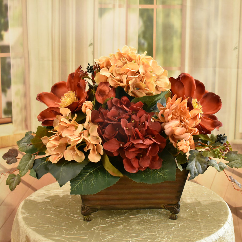 Faux Silk Hydrangea Arrangement in Planter