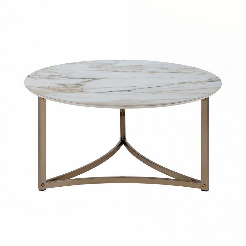 Table basse ronde en fritté avec plateau en pierre et champagne, Blanc