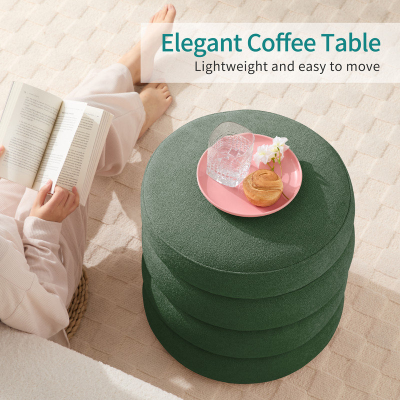 17'' Wide Boulce Round Storage Ottoman, Green