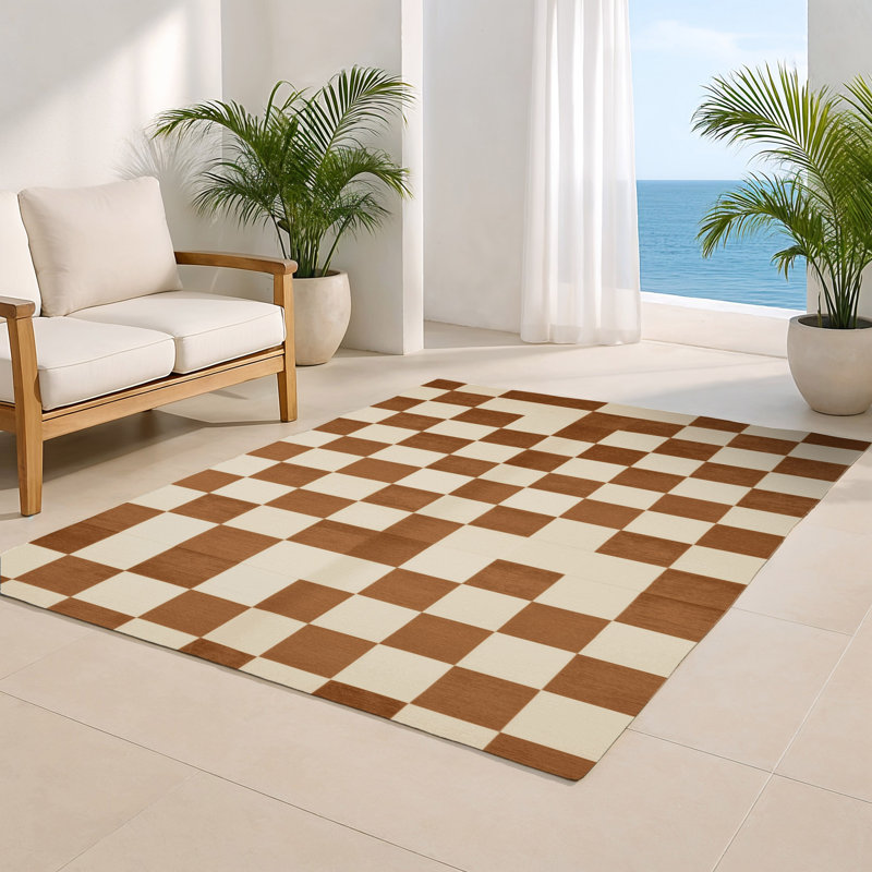 Tapis d'intérieur et d'extérieur à carreaux beige, Rectangulaire 2 pi x 3 pi