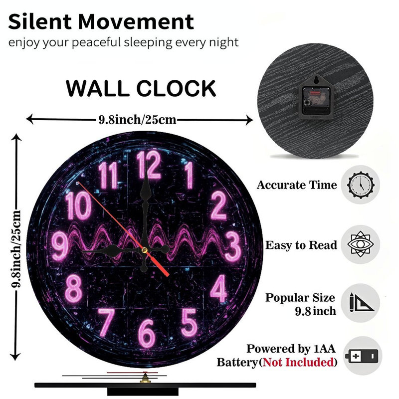 Horloge numérique effet néon ligne ondulée