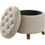 Repose-pieds rond capitonné en lin avec rangement, repose-pieds capitonné pour le salon et la chambre à coucher, 20 po x 17 po, beige toile de jute