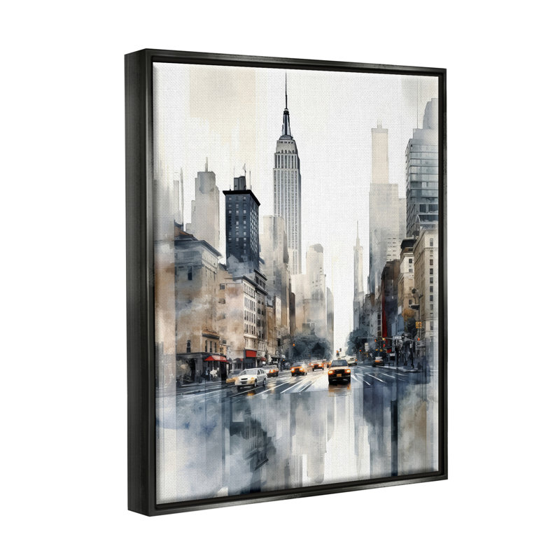 New York Urban City, H 31 po x l 25 po x P 1,7 po, Cadre flottant noir de jais