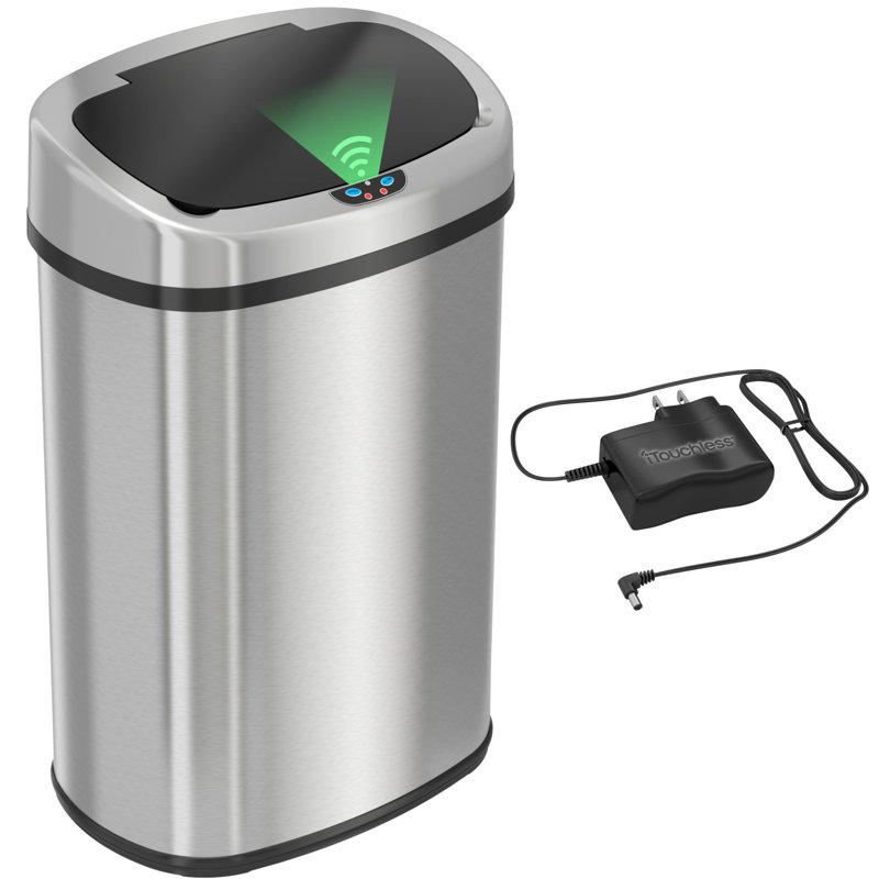 Poubelle de cuisine à capteur automatique sans batterie 13 gallons avec système de contrôle des odeurs et adaptateur CA, sans poubelle en acier inoxydable sans contact ITouchless